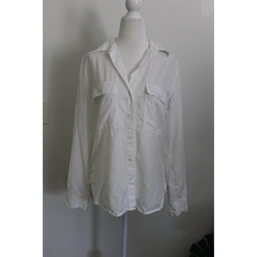 Aritzia Babaton White Lyocell Roll Tab Button Down Utility Shirt XS Classic Look